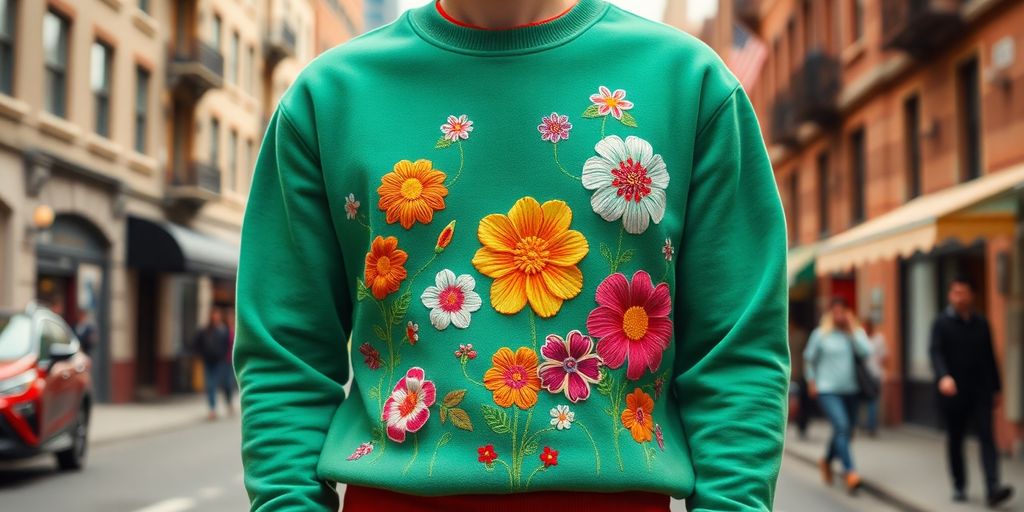 Haftowana bluza w jasnych kolorach z florystycznym wzorem.