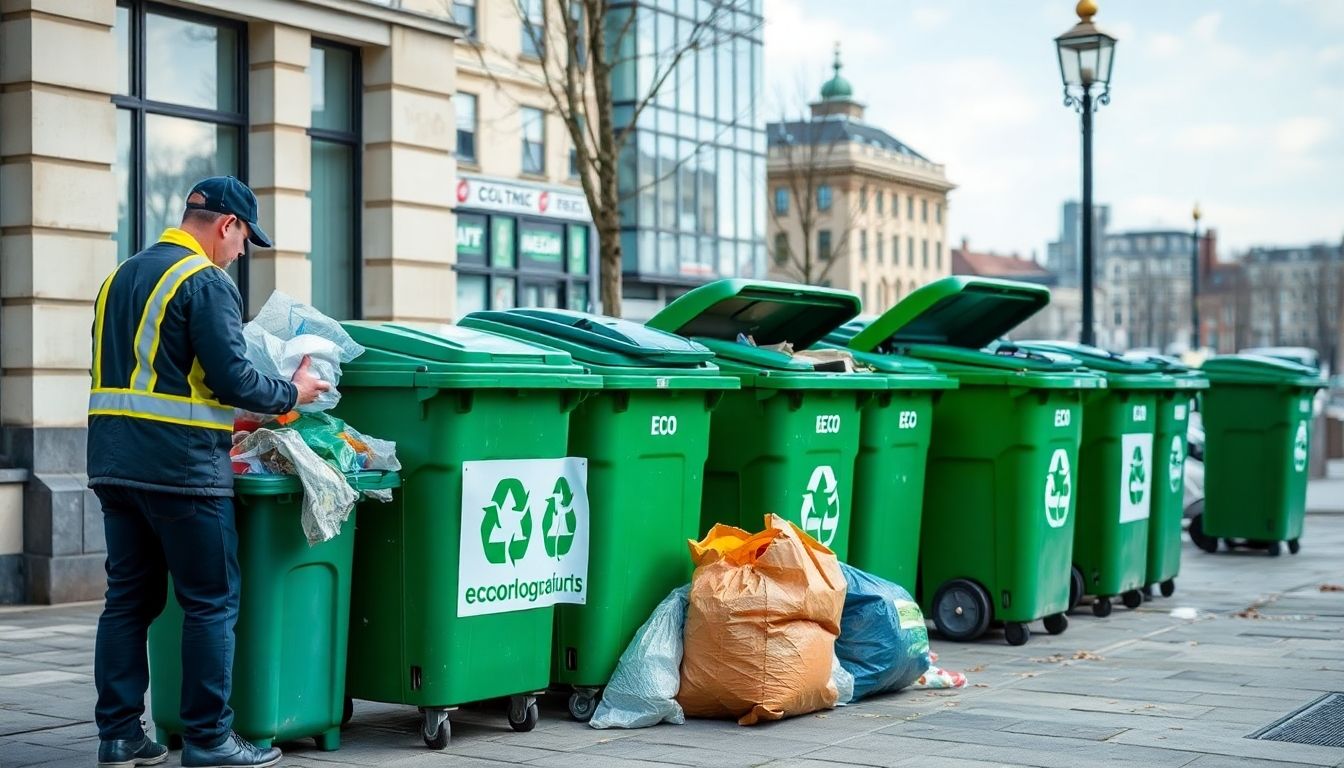 Eco-friendly waste clearance in London with green bins.