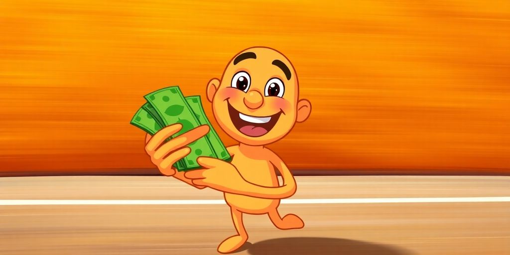 Cartoon person receiving money quickly.