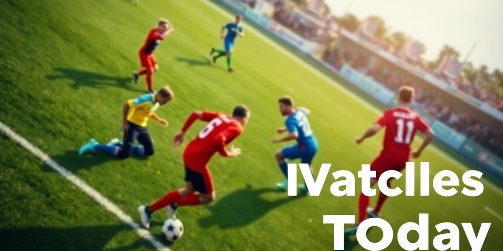 สนามฟุตบอลพร้อมนักเตะกำลังแข่งขัน