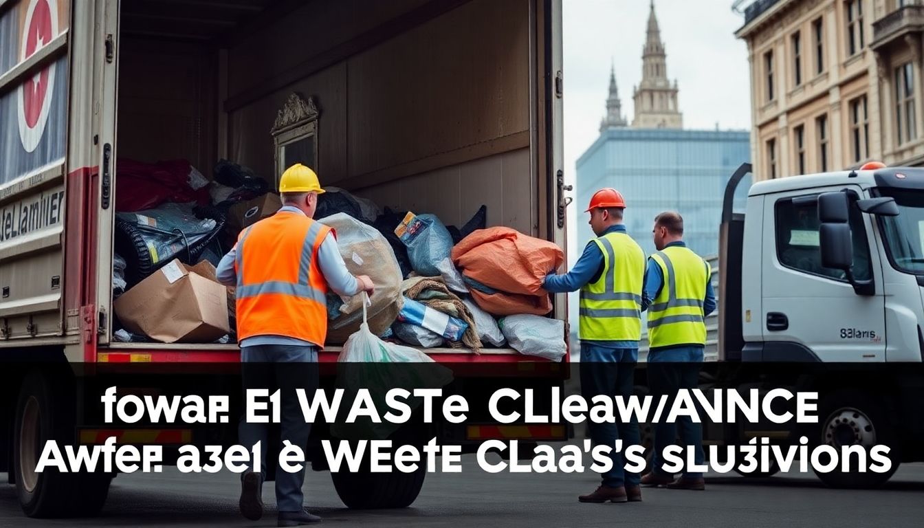 Waste clearance team loading rubbish in London.
