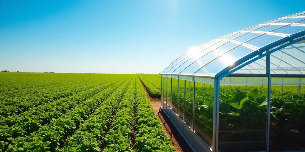 Photovoltaic greenhouse with solar panels on the roof