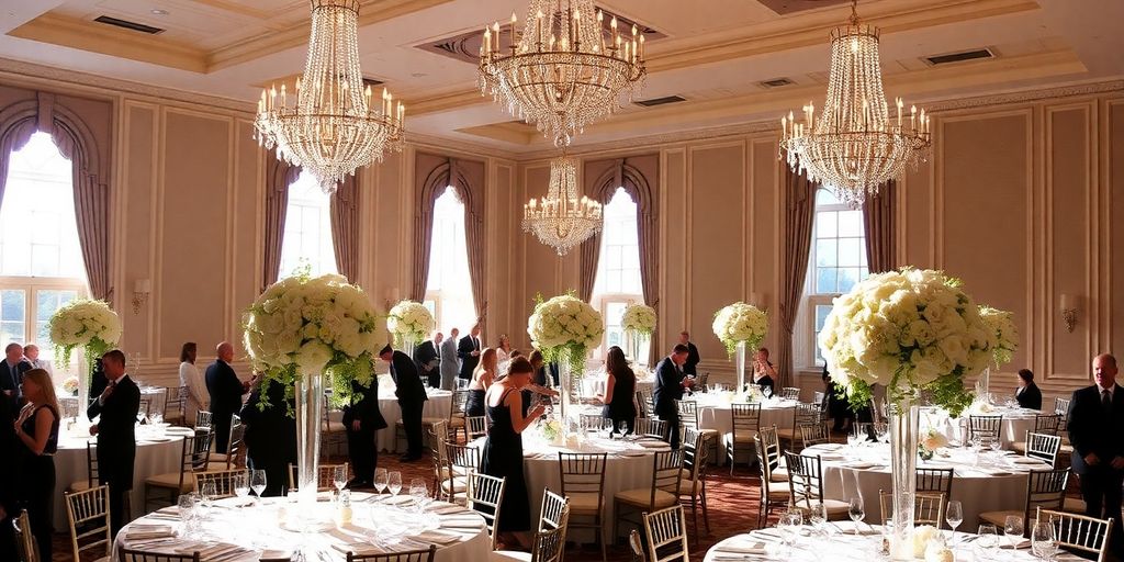 Elegant Dallas event venue with lush floral arrangements.