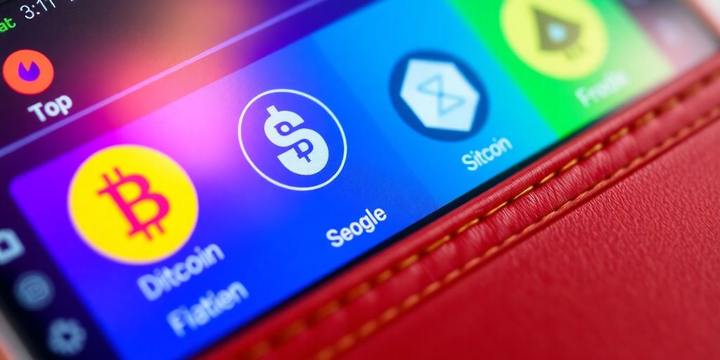 Close-up of a digital wallet with cryptocurrencies displayed.