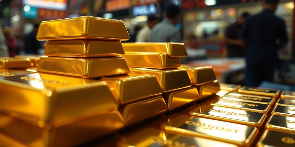 Des lingots d'or empilés sur un fond flou.