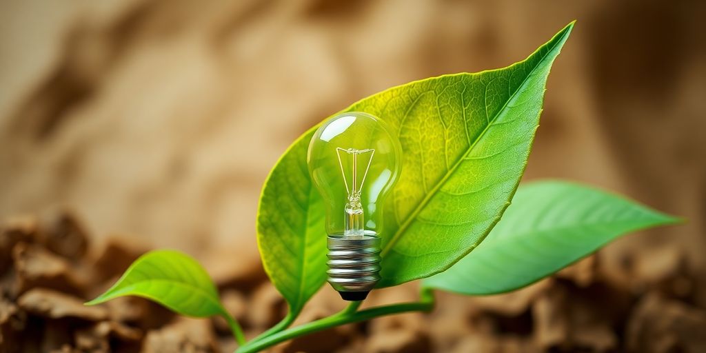 Green leaf and bulb representing sustainable marketing strategies.