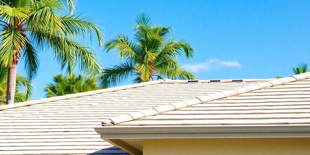 New roof on a Florida home under a clear blue sky.