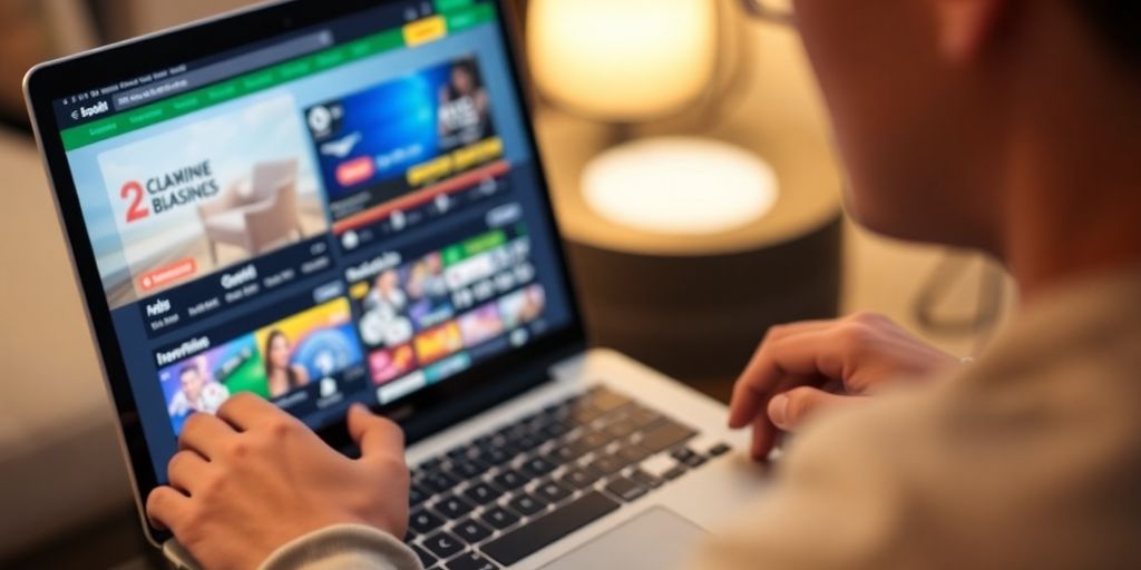 Person using laptop for online gambling in home setting.