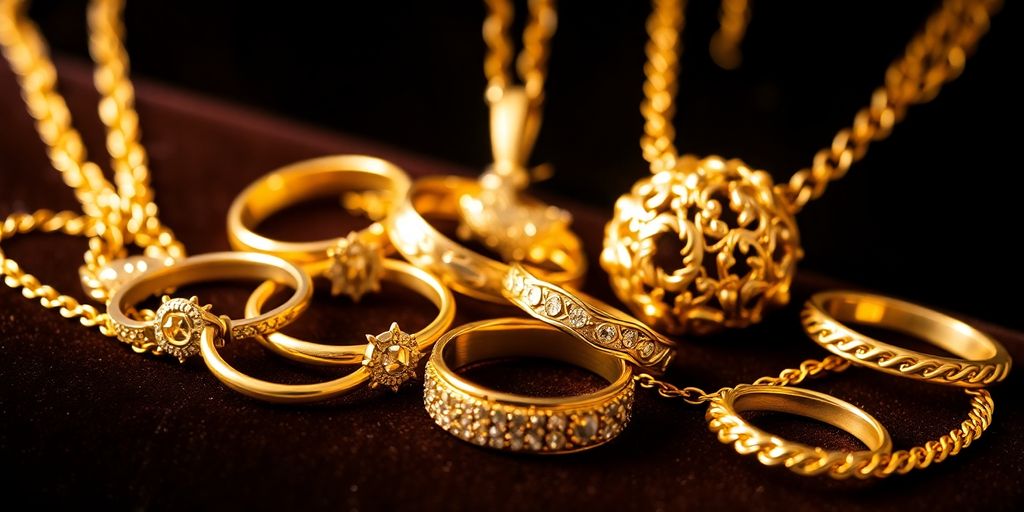 Bijoux en or hérités sur un fond en velours.