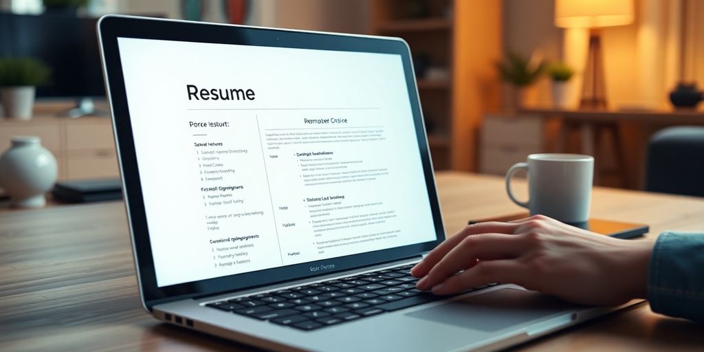Laptop displaying a clean resume template