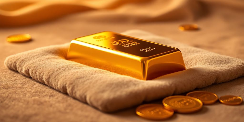 Lingot d'or sur velours, évoquant la richesse.