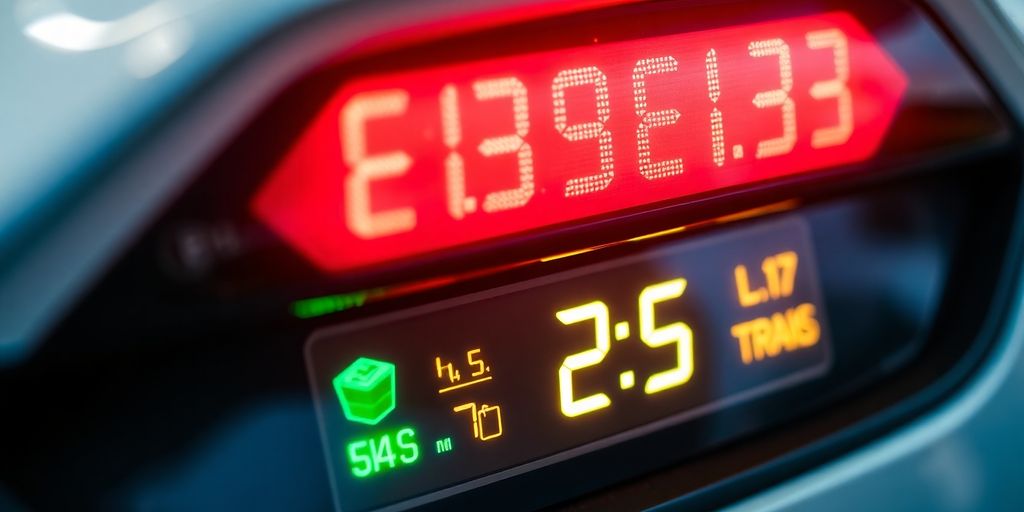 Close-up of an electric vehicle charger display.