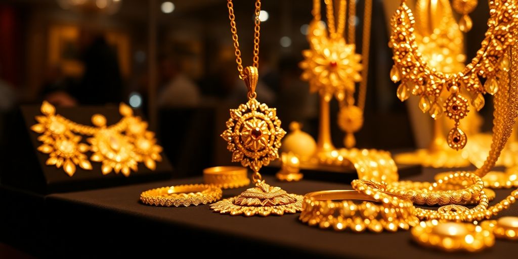 Bijoux en or exposés lors d'une vente aux enchères.