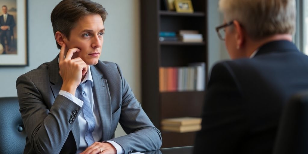 Attorney consulting with client about brain injury case.