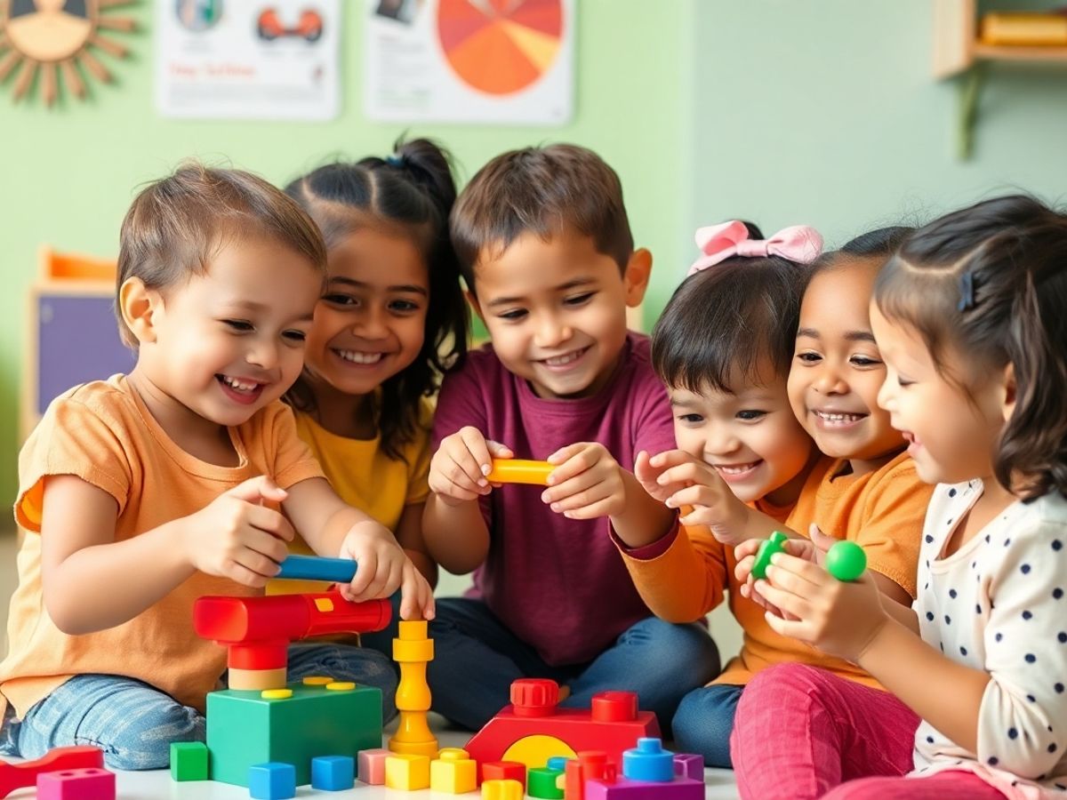 Copii jucându-se și comunicând între ei.