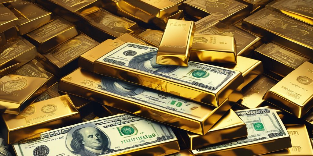 gold bars and alternative currencies with a backdrop of financial charts