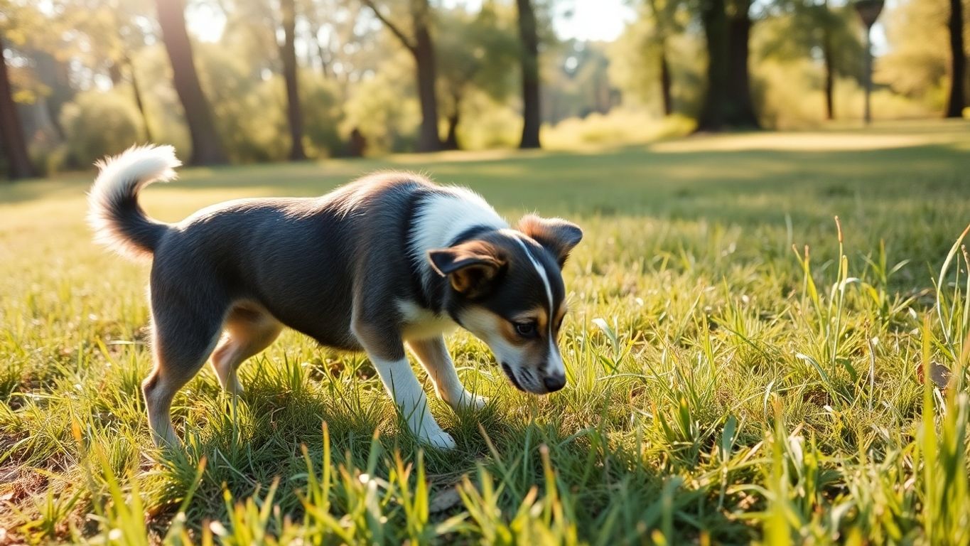 Cachorro curioso em campo verde.