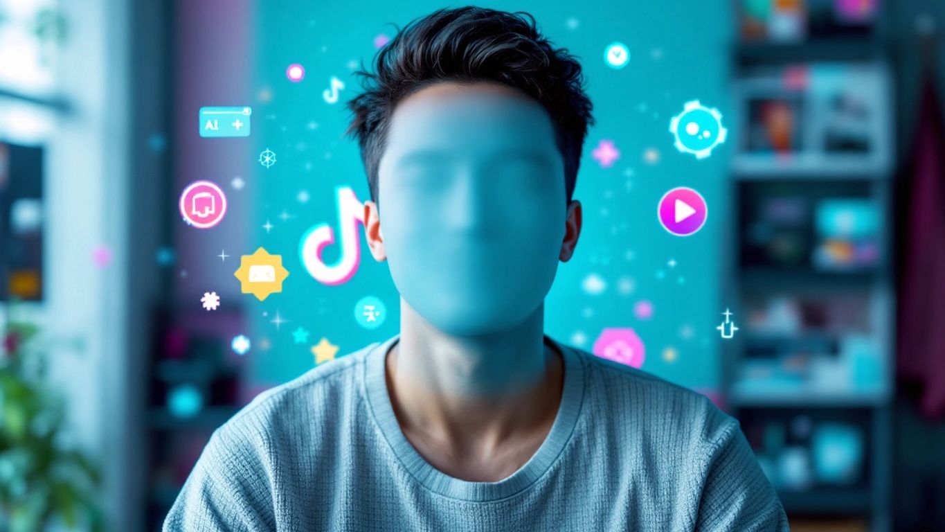 Faceless person with digital elements for TikTok content.