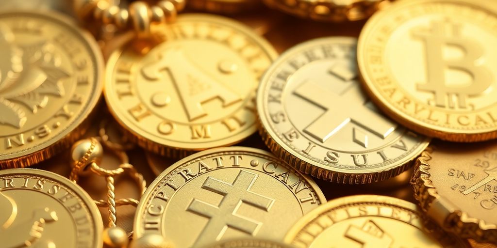 Pièces d'or et bijoux en gros plan.