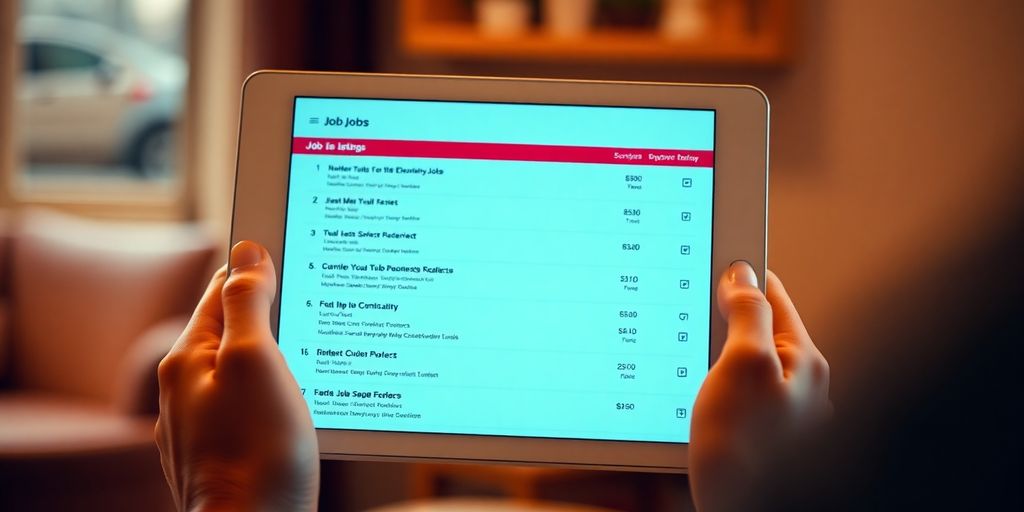 Person looking at job options on a tablet.