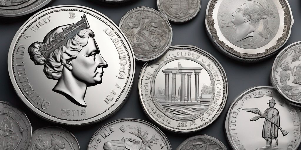 historical and futuristic currency, silver coins, digital currency, financial evolution, old and new money, economic history, modern finance, global economy