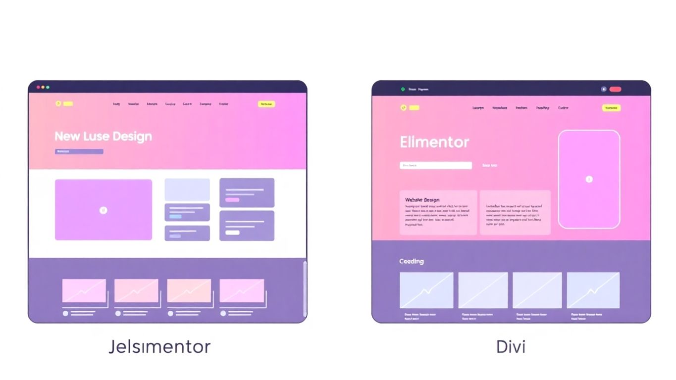 Illustrasjon av Elementor og Divi designverktøy.