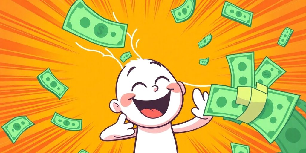 Cartoon person receiving cash swiftly.