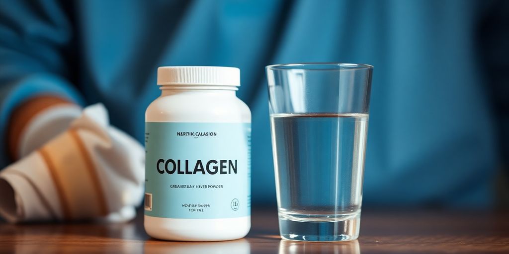 Collagen powder and water for men's recovery.