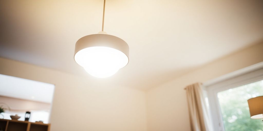 Modern ceiling light illuminating a living room.