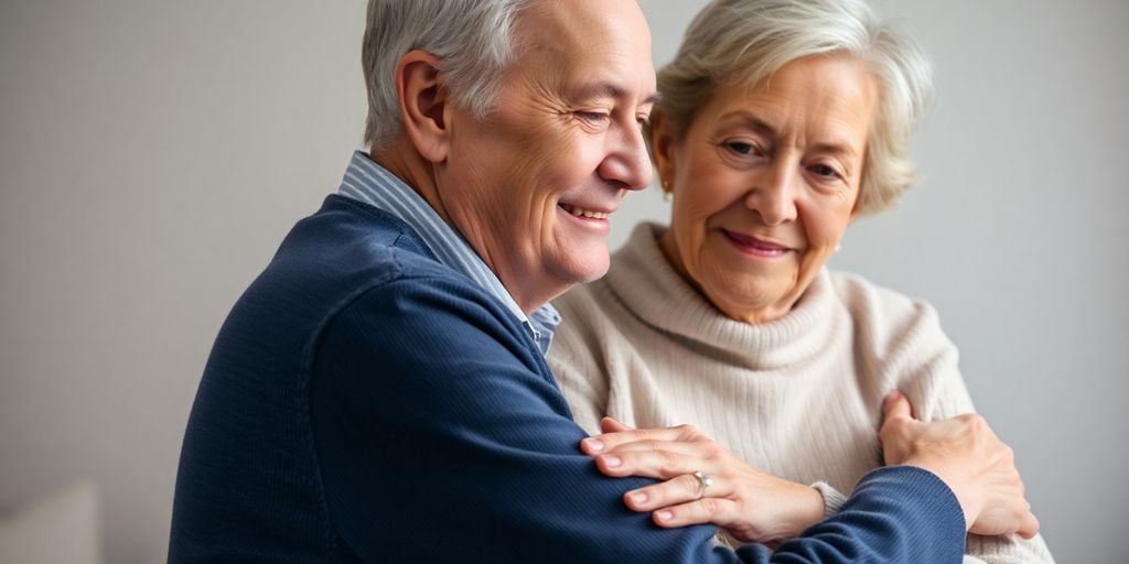 Couple embracing in a comfortable, intimate pose.