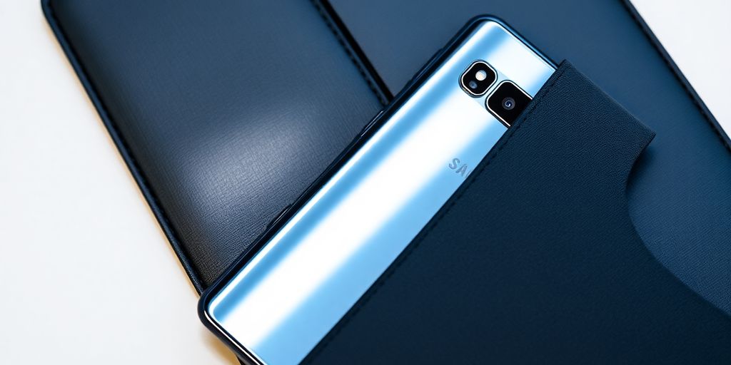 Sleek Samsung Galaxy S25 Ultra phone in a protective case.