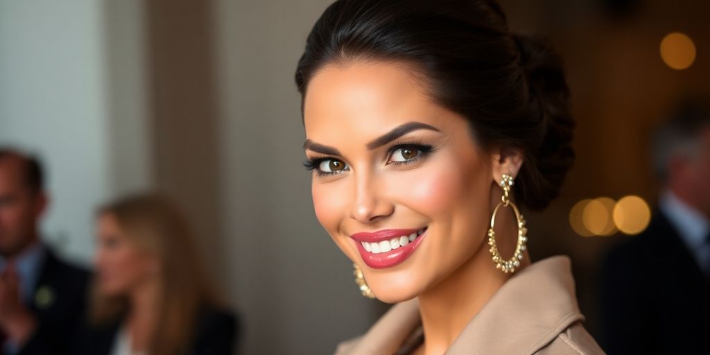 Adriana Lima smiling in a stylish outfit.