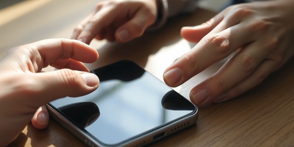 Smartphone usado sendo inspecionado por uma pessoa.