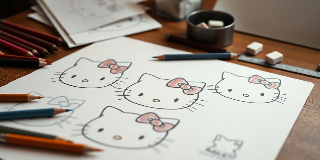Hello Kitty design sketches, early concept art.