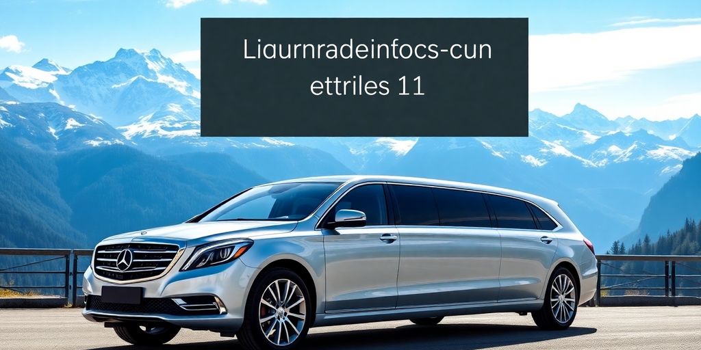 Luxurious limousine with Swiss mountains in background.
