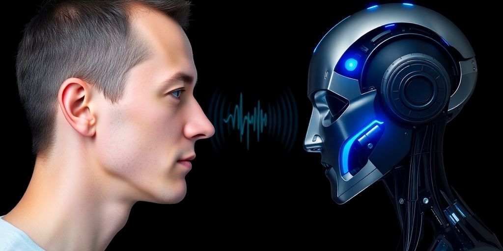 Human and robotic heads with sound waves.