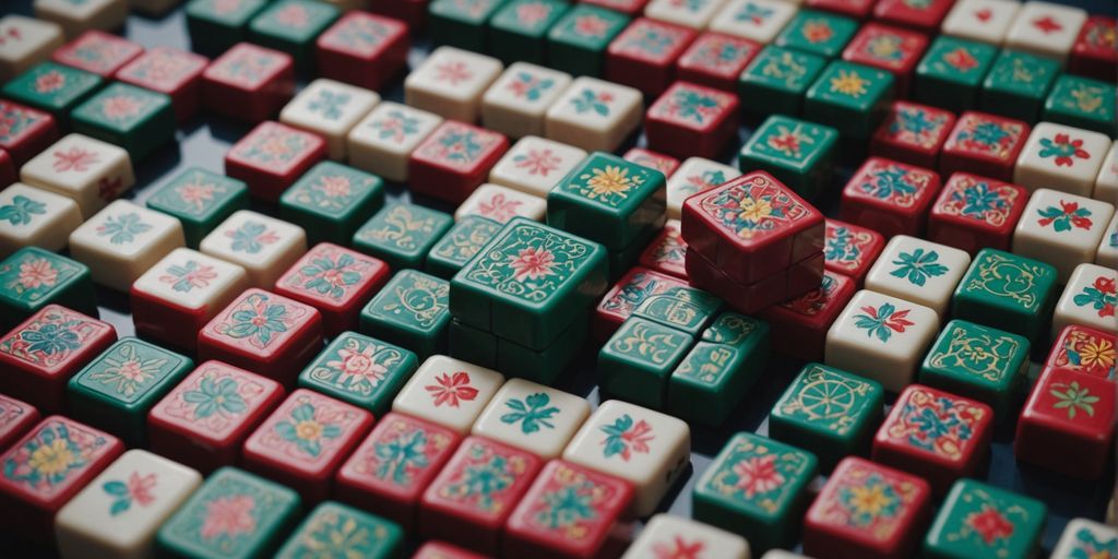 Various Mahjong tiles displayed in a creative layout.