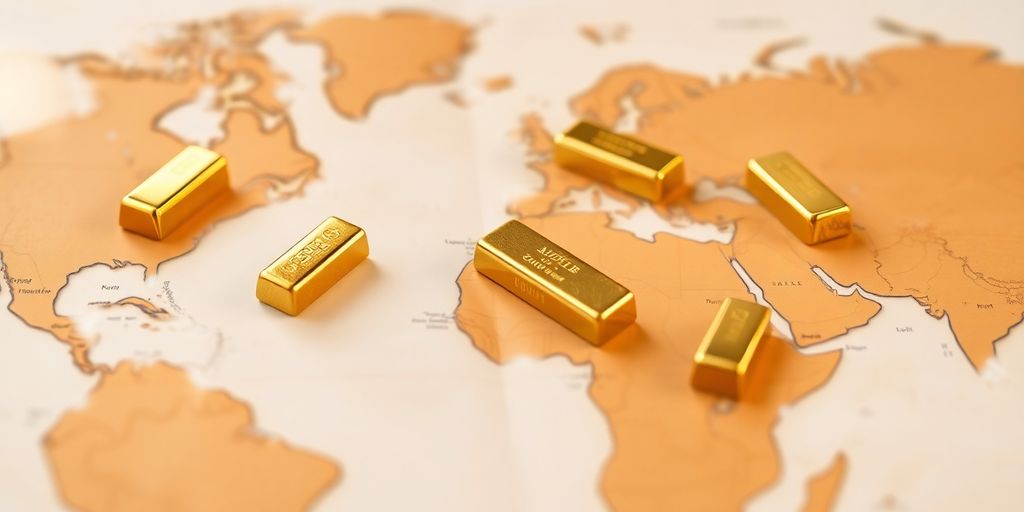 Carte du monde avec des lingots d'or