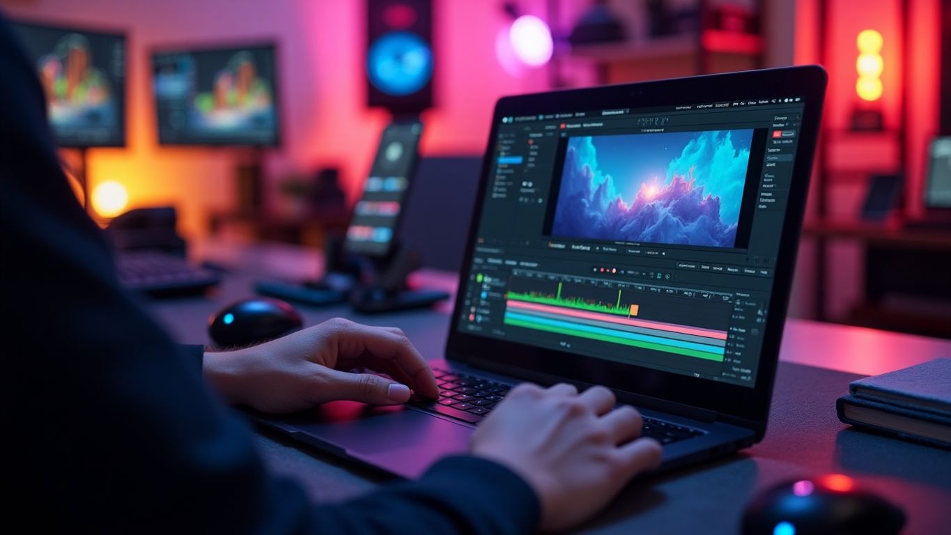 Person using AICUT on a laptop in a workspace.