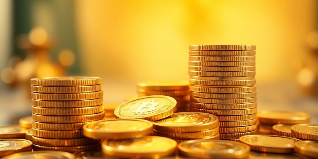 Pièces d'or brillantes empilées sur un fond flou.
