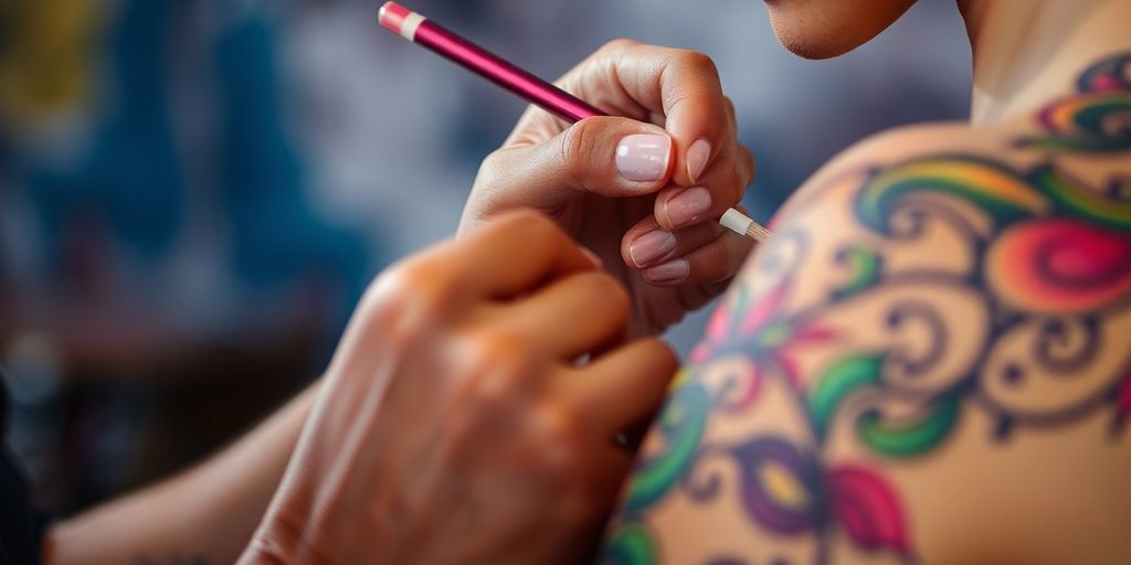 Close-up of body painting process on an arm.