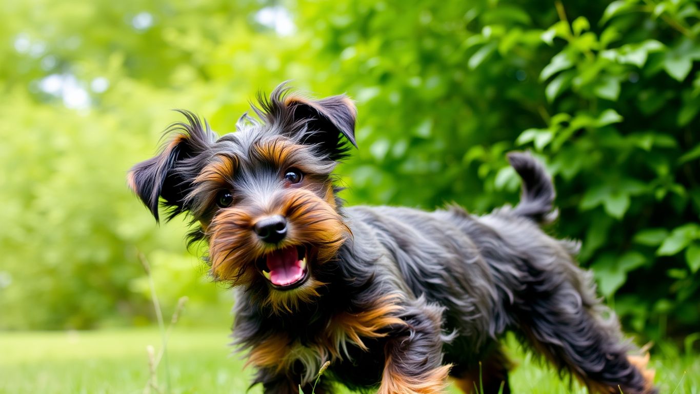 Playful Irish Terrier puppy in a green park.
