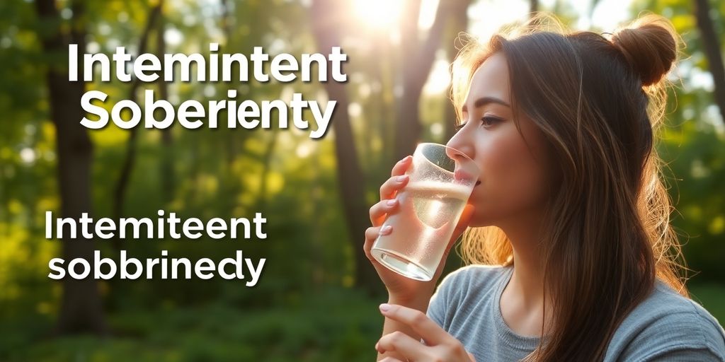 Person with clear beverage in a serene outdoor setting.