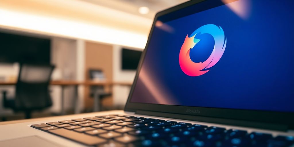 Mozilla logo on a laptop screen.