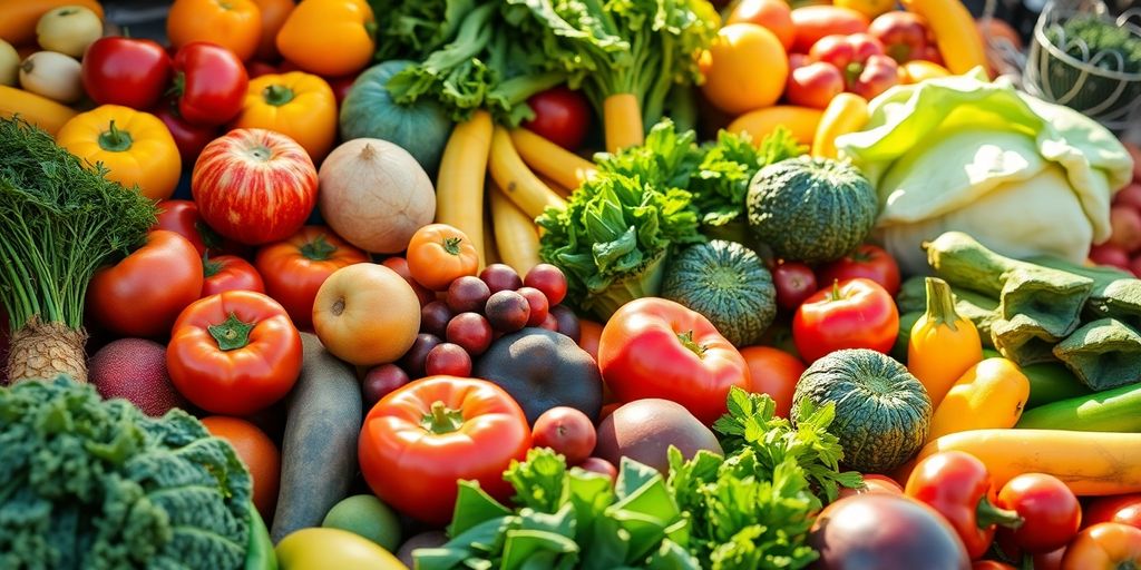 Fruits et légumes frais sur un marché.