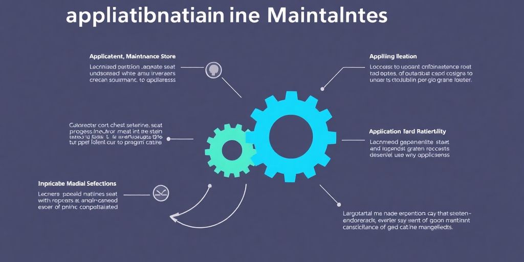 Interlocking gears and flowing lines infographic for application maintenance.