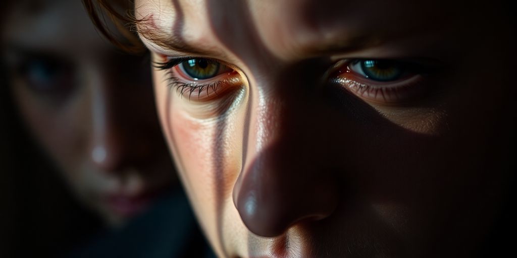 Close-up of a tearful face, conveying deep emotion.