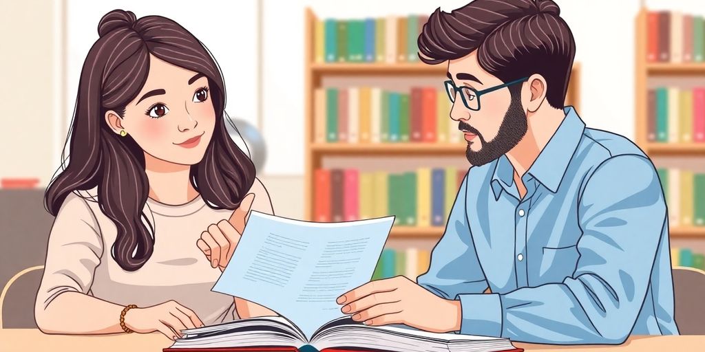 Student and tutor with textbook.