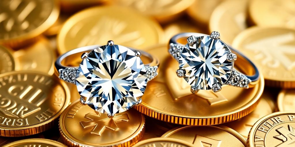 Bague en diamant sur des pièces d'or.