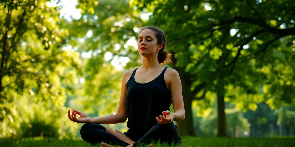 Person relaxing in a calm, serene natural setting.